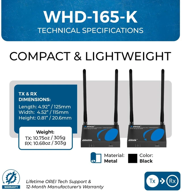 Alt view image 5 of 7 - 1080p HDMI Sender and Receiver Wireless 165ft, IR Support, Low Latency Wireless HDMI Extender 5GHz, HDMI Loop Out, SSID Pairing, Channel Switching, IR Passback, 24/7 Operation
