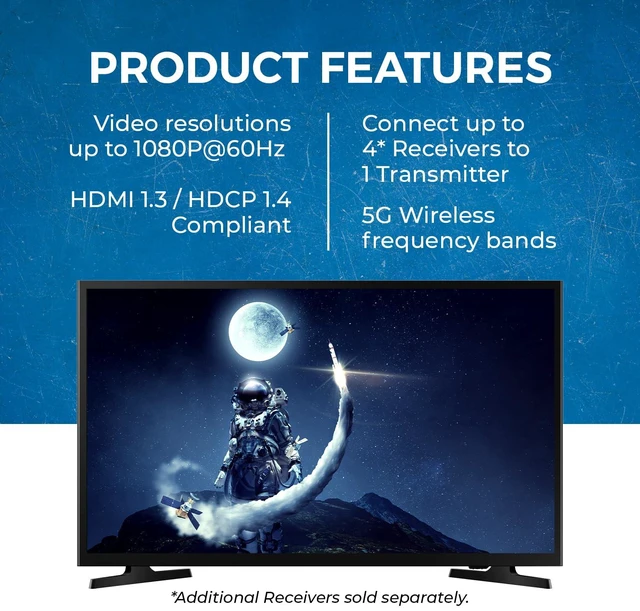 Alt view image 7 of 7 - 1080p HDMI Sender and Receiver Wireless 165ft, IR Support, Low Latency Wireless HDMI Extender 5GHz, HDMI Loop Out, SSID Pairing, Channel Switching, IR Passback, 24/7 Operation