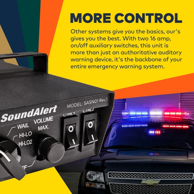 Alt view image 3 of 7 - SoundAlert 100W Police Siren Speaker PA System Kit for Truck Cars 120-130dB Bullhorn Speaker, 2 x 16A Switch, Hands-Free Air Horn, PTT Mic, Radio Rebroadcast, For Truck Car Emergency Vehicle