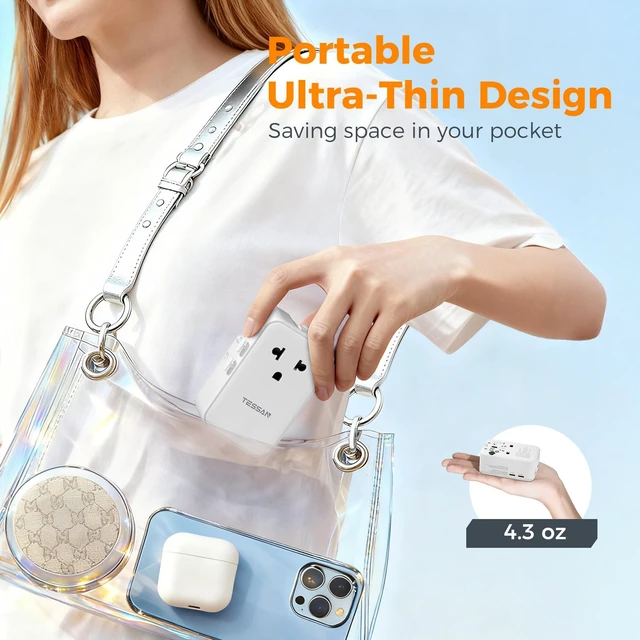 Alt view image 3 of 7 - Universal Travel Adapter PD 25W, White International Power Adapter, Ultra Thin, 2 USB A 2 USB C, US to European UK Australia Ireland, Type C G A I