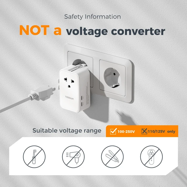Alt view image 6 of 7 - Universal Travel Adapter PD 25W, White International Power Adapter, Ultra Thin, 2 USB A 2 USB C, US to European UK Australia Ireland, Type C G A I