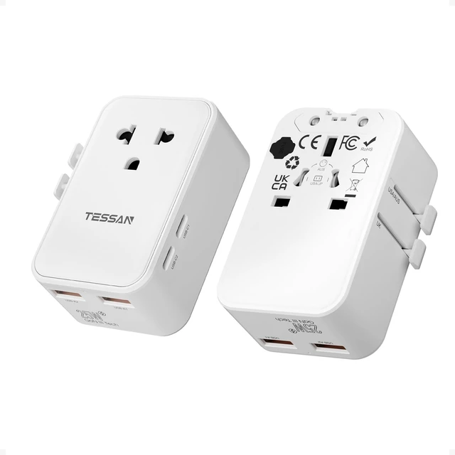 Main image of Universal Travel Adapter PD 25W, White International Power Adapter, Ultra Thin, 2 USB A 2 USB C, US to European UK Australia Ireland, Type C G A I