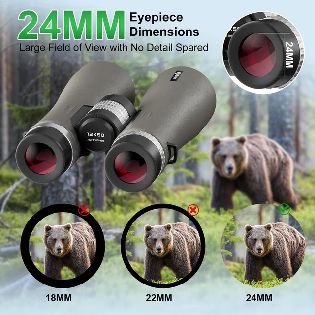 Alt view image 4 of 7 - 12X50 Professional Binoculars for Adults, High Powered HD Binoculars BAK4 Prism, FMC Lens, HD Vision, Low Light Vision, Waterproof, Large View, Metal Focus Wheel, Bird Watching, Hunting, Outdoor