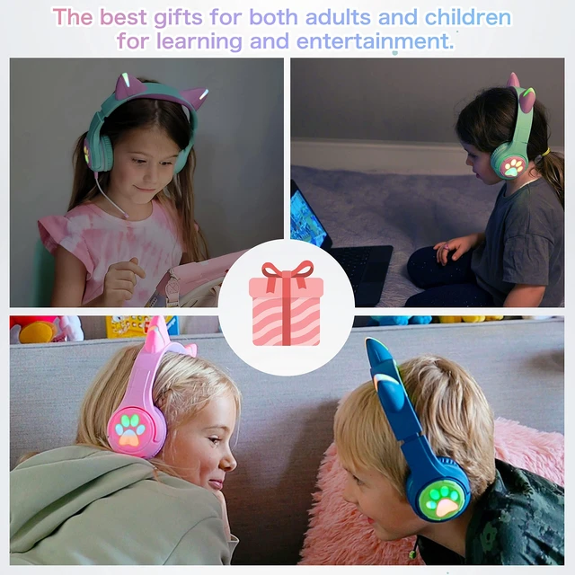 Alt view image 6 of 6 - CF9 Cat Ear Kids Bluetooth Headphones with LED Light Up,Safe 85dB Volume Limit,Built-in Mic&Boom Mic for Calls,Kids Wireless&Wired Headphones for Tablet/Airplane/School/Online Learning (Green)