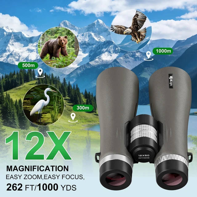 Alt view image 2 of 7 - 12X50 Professional Binoculars for Adults, High Powered HD Binoculars BAK4 Prism, FMC Lens, HD Vision, Low Light Vision, Waterproof, Large View, Metal Focus Wheel, Bird Watching, Hunting, Outdoor