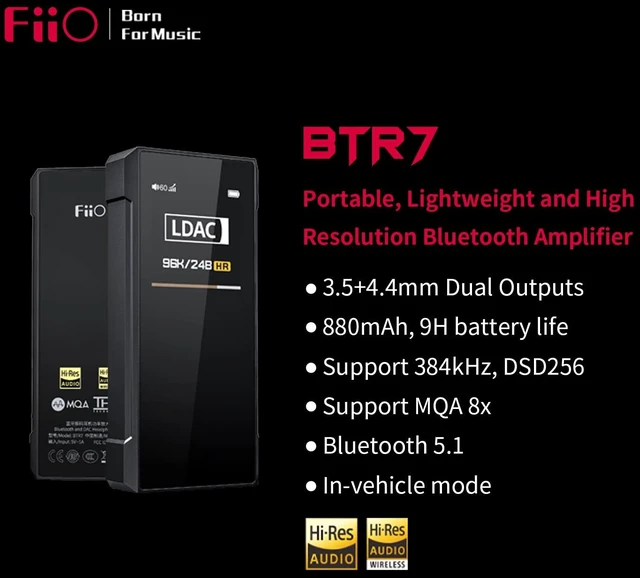 Alt view image 2 of 7 - BTR7 Headphone Amp Bluetooth Receiver High Resolution Portable DAC Supports MQA/LDAC/aptX HD 384K/32Bit DSD256 for Phone/PC/Car/Home Audio