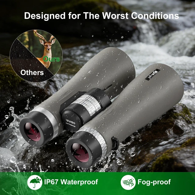 Alt view image 6 of 7 - 12X50 Professional Binoculars for Adults, High Powered HD Binoculars BAK4 Prism, FMC Lens, HD Vision, Low Light Vision, Waterproof, Large View, Metal Focus Wheel, Bird Watching, Hunting, Outdoor