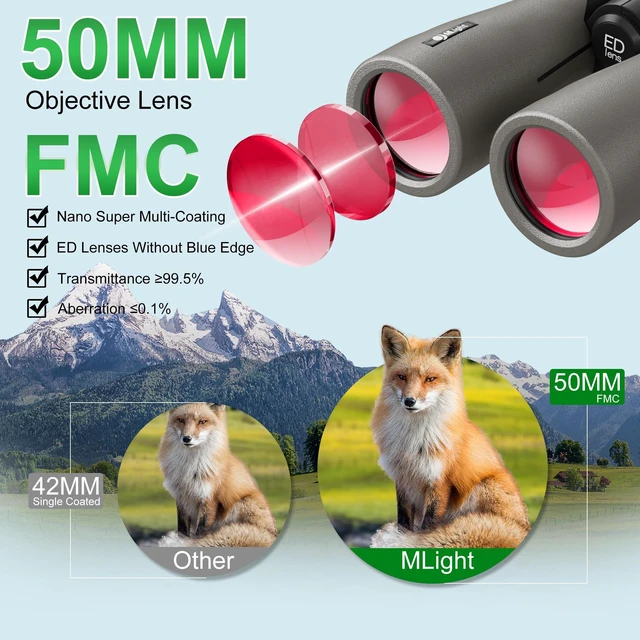 Alt view image 5 of 7 - 12X50 Professional Binoculars for Adults, High Powered HD Binoculars BAK4 Prism, FMC Lens, HD Vision, Low Light Vision, Waterproof, Large View, Metal Focus Wheel, Bird Watching, Hunting, Outdoor