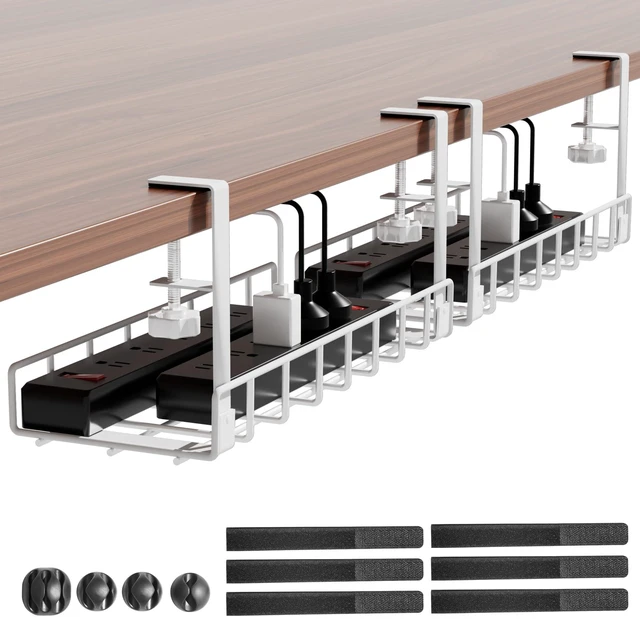Main image of Under Desk Cable Management Tray 2 Pack, Upgraded Wire Management No Drill No Screws, Cable Tray with Clamp for Wire Organizers, Computer Cord Rack for Office, Home - No Damage to Desk White