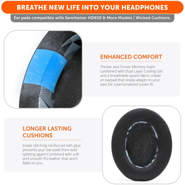 Alt view image 4 of 7 - Freeze HD6XX - Cooling Gel Earpads for Sennheiser HD6XX, HD58X & HD600 Made by Wicked Cushions Also fits HD650, HD660S, HD660S2, HD580 & HD565. Extra Comfortable & Cool Geo Grey