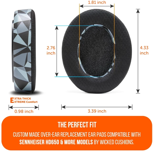 Alt view image 5 of 7 - Freeze HD6XX - Cooling Gel Earpads for Sennheiser HD6XX, HD58X & HD600 Made by Wicked Cushions Also fits HD650, HD660S, HD660S2, HD580 & HD565. Extra Comfortable & Cool Geo Grey