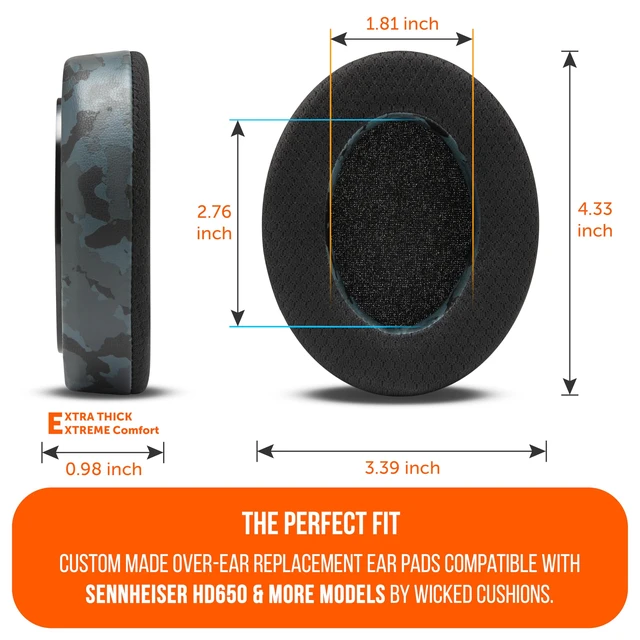 Alt view image 5 of 7 - Freeze HD6XX - Cooling Gel Earpads for Sennheiser HD6XX, HD58X & HD600 Made by Wicked Cushions Also fits HD650, HD660S, HD660S2, HD580 & HD565. Extra Comfortable & Cool Black Camo
