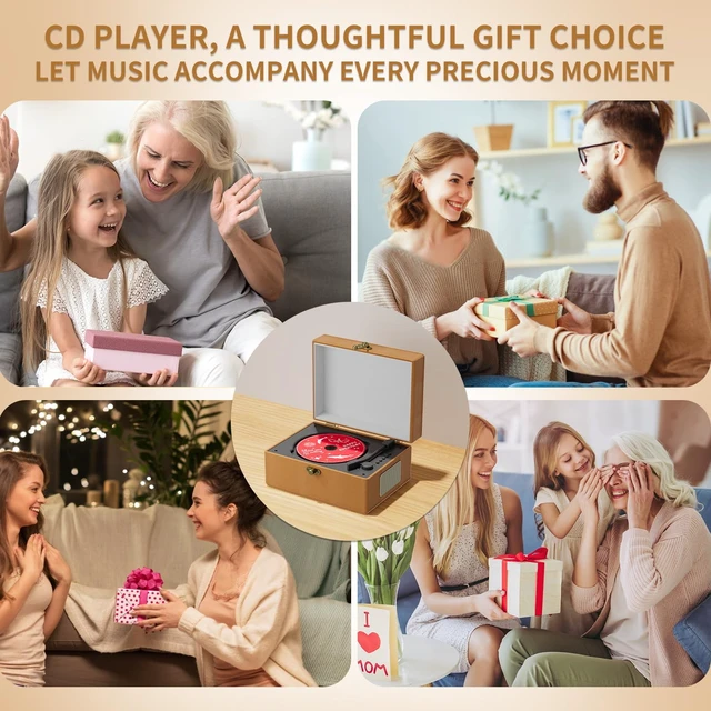 Alt view image 7 of 7 - Rechargeable Leather CD Player with Speakers; Bluetooth Transmitter; Festival Gift; BGM Player for Home Décor (Brown)
