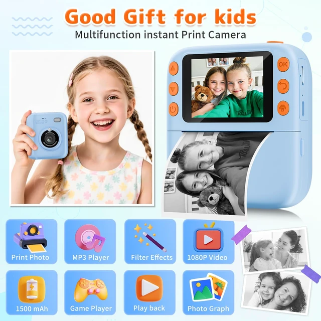 Alt view image 2 of 7 - Instant Print Camera for Kids, Christmas Birthday Gifts for Girls Boys, 1080P Instant Digital Print Cameras for Toddler,Portable Toy for 4 5 6 7 8 9 10 Year Old Girl with 32GB SD CardLight Blue