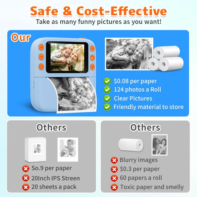Alt view image 5 of 7 - Instant Print Camera for Kids, Christmas Birthday Gifts for Girls Boys, 1080P Instant Digital Print Cameras for Toddler,Portable Toy for 4 5 6 7 8 9 10 Year Old Girl with 32GB SD CardLight Blue