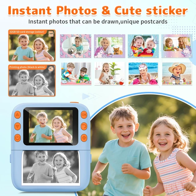 Alt view image 3 of 7 - Instant Print Camera for Kids, Christmas Birthday Gifts for Girls Boys, 1080P Instant Digital Print Cameras for Toddler,Portable Toy for 4 5 6 7 8 9 10 Year Old Girl with 32GB SD CardLight Blue