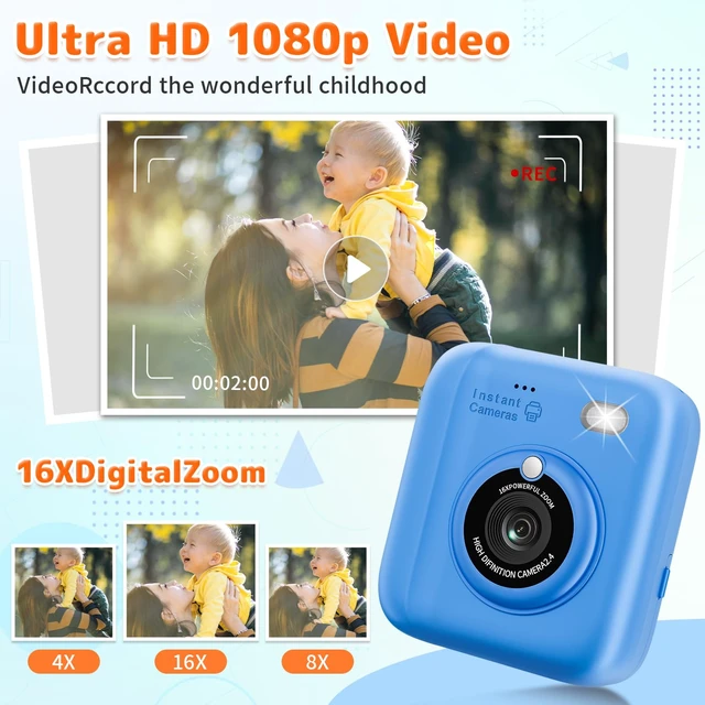 Alt view image 4 of 7 - Instant Print Camera for Kids, Christmas Birthday Gifts for Girls Boys, 1080P Instant Digital Print Cameras for Toddler,Portable Toy for 4 5 6 7 8 9 10 Year Old Girl with 32GB SD CardBlue