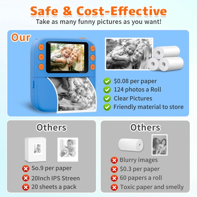 Alt view image 5 of 7 - Instant Print Camera for Kids, Christmas Birthday Gifts for Girls Boys, 1080P Instant Digital Print Cameras for Toddler,Portable Toy for 4 5 6 7 8 9 10 Year Old Girl with 32GB SD CardBlue