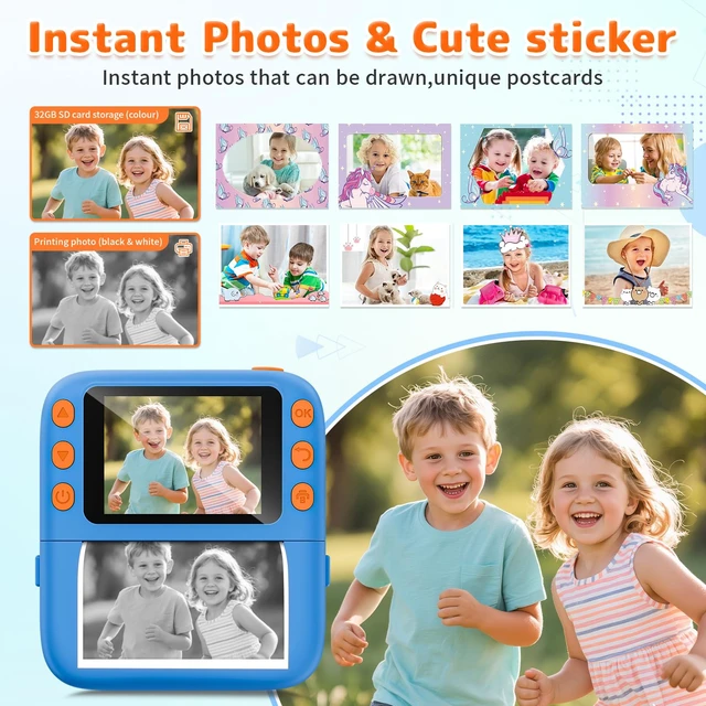 Alt view image 3 of 7 - Instant Print Camera for Kids, Christmas Birthday Gifts for Girls Boys, 1080P Instant Digital Print Cameras for Toddler,Portable Toy for 4 5 6 7 8 9 10 Year Old Girl with 32GB SD CardBlue