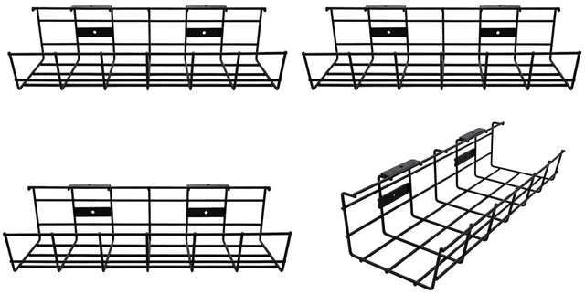 Main image of Under Desk Cable Management- 4 Pack Cord Organizer. Metal Wire Cable Management Tray for Office, Studio and Home. Super Sturdy Under Table Cable Managements - Black Cable Organizer