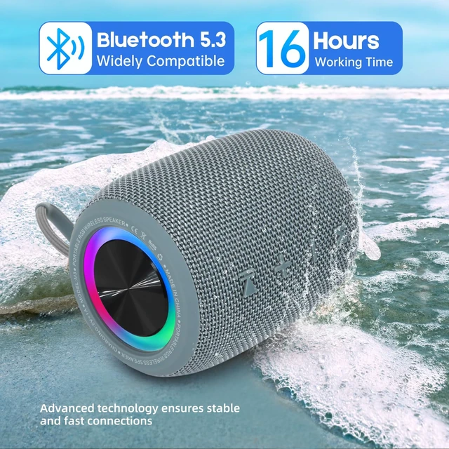 Alt view image 4 of 7 - Portable Bluetooth Speaker, 20W Bass & IPX6 Waterproof Wireless Speaker 16H Playtime, BT5.3 Small Speaker with Multi LED Light Supports USB, FM Radio, AUX/TF Card for Home, Cycling, Outdoor, Beach
