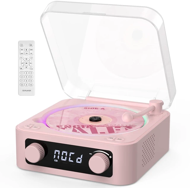 Main image of CD Player with Built-in Speakers Portable Bluetooth Input&Output Desktop CD Players for Home with Screen Display, Ambient Lighting, FM Radio, White Noise Mode, Remote Control, USB Type-c (Pink)