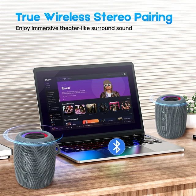 Alt view image 7 of 7 - Portable Bluetooth Speaker, 20W Bass & IPX6 Waterproof Wireless Speaker 16H Playtime, BT5.3 Small Speaker with Multi LED Light Supports USB, FM Radio, AUX/TF Card for Home, Cycling, Outdoor, Beach