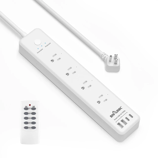 Main image of Remote Control Power Strip with 4 Independent Outlets, 4 USBs 20W USB-C, 3.9Ft Extension Cord, 15A/1875W Overload, Protection for Home Office