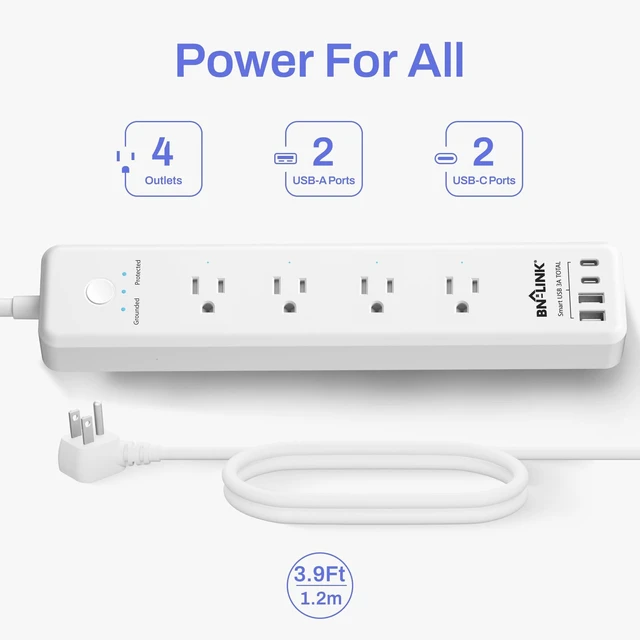 Alt view image 3 of 7 - Remote Control Power Strip with 4 Independent Outlets, 4 USBs 20W USB-C, 3.9Ft Extension Cord, 15A/1875W Overload, Protection for Home Office