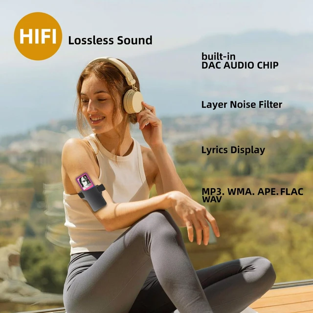 Alt view image 5 of 7 - MP3 Player with Bluetooth 5.3, 1.8" Screen, Color-Block Music Player with FM Radio, Voice Recorder, A-B Repeat, Resume Playback and Up to 128GB microSD for Running and Travel,Pink,32GB