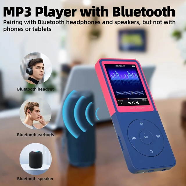 Alt view image 6 of 7 - MP3 Player with Bluetooth 5.3, 1.8" Screen, Color-Block Music Player with FM Radio, Voice Recorder, A-B Repeat, Resume Playback and Up to 128GB microSD for Running and Travel,Pink,32GB