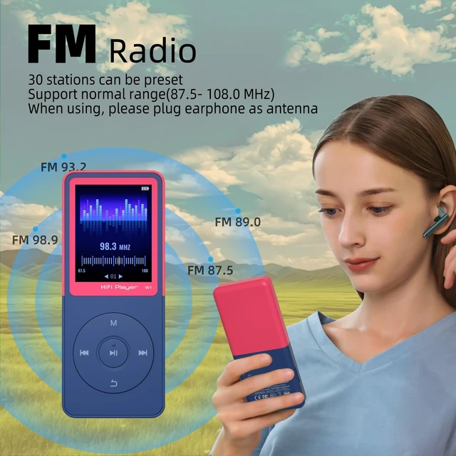 Alt view image 7 of 7 - MP3 Player with Bluetooth 5.3, 1.8" Screen, Color-Block Music Player with FM Radio, Voice Recorder, A-B Repeat, Resume Playback and Up to 128GB microSD for Running and Travel,Pink,32GB