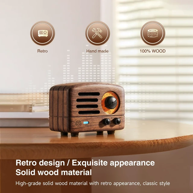 Alt view image 2 of 7 - OTR Wulnut Retro Bluetooth Speaker, Small Vintage Radio with FM/AUX High Fidelity Stereo Sound, 10h+ Long Playtime, Portable Wireless Speaker with Vintage Box for Home Office Decor & Gifts