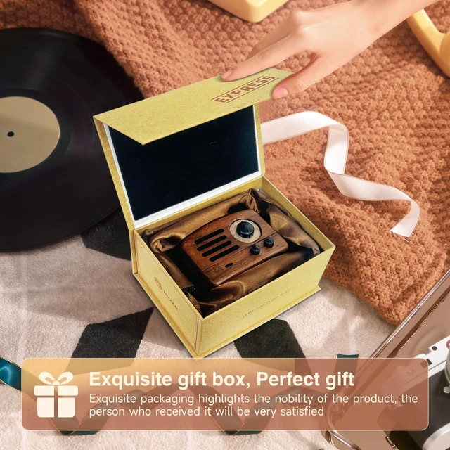 Alt view image 4 of 7 - OTR Wulnut Retro Bluetooth Speaker, Small Vintage Radio with FM/AUX High Fidelity Stereo Sound, 10h+ Long Playtime, Portable Wireless Speaker with Vintage Box for Home Office Decor & Gifts