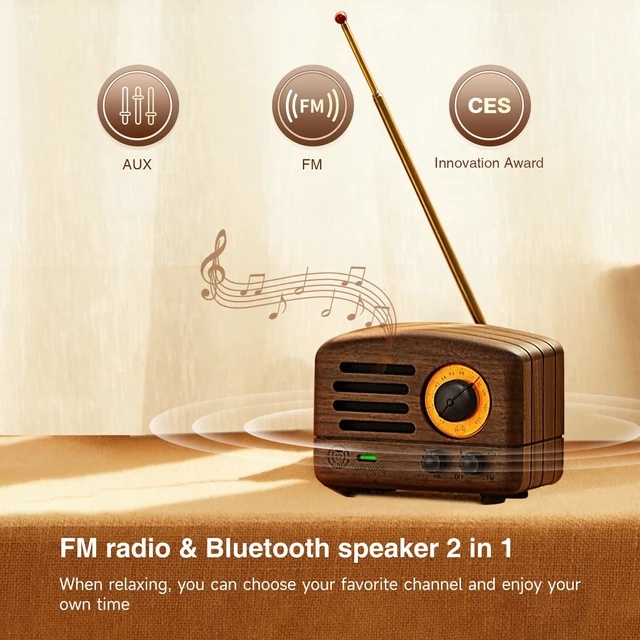 Alt view image 5 of 7 - OTR Wulnut Retro Bluetooth Speaker, Small Vintage Radio with FM/AUX High Fidelity Stereo Sound, 10h+ Long Playtime, Portable Wireless Speaker with Vintage Box for Home Office Decor & Gifts
