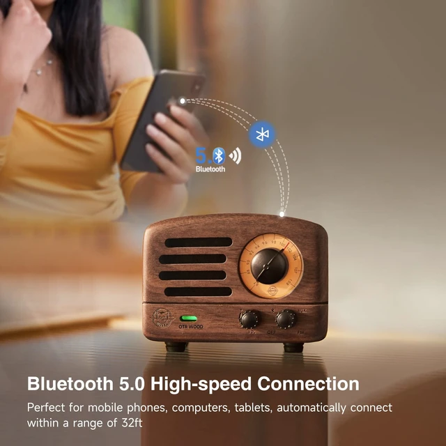 Alt view image 6 of 7 - OTR Wulnut Retro Bluetooth Speaker, Small Vintage Radio with FM/AUX High Fidelity Stereo Sound, 10h+ Long Playtime, Portable Wireless Speaker with Vintage Box for Home Office Decor & Gifts