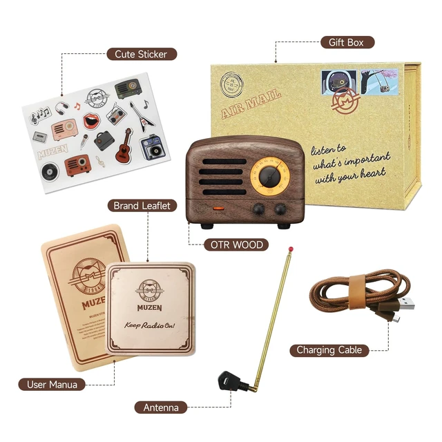 Alt view image 7 of 7 - OTR Wulnut Retro Bluetooth Speaker, Small Vintage Radio with FM/AUX High Fidelity Stereo Sound, 10h+ Long Playtime, Portable Wireless Speaker with Vintage Box for Home Office Decor & Gifts