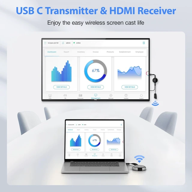 Alt view image 2 of 7 - USB C Wireless Transmitter and HDMI Receiver 4K, 2.4/5G Extender HDMI Wireless 165FT/50M, Casting Video/Audio for Laptop, MacBook, Surface, i-Pad, i-Phone 15-18 to Monitor, HDTV, Silver