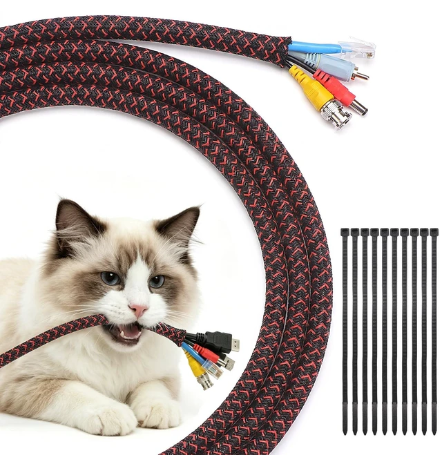 Main image of 30ft - 1/2 inch Cord Protectors from Pets no Chew, BlackRed Split Cable Management Sleeves, Wire Loom Tubing for TV USB Cord Protector, Cord Covers for Pets Bite-Resistant