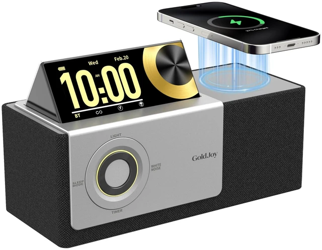 Main image of Bluetooth Speaker Wireless, Charging Station for Home Sleep Gift Sound with Punchy Bass, 7 in 1 Sunset Lamp & White Noise, Smart Flip-Up LCD Display, Clock Syncs Phone's Time and Date