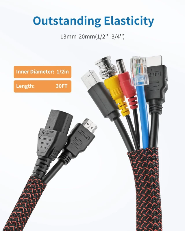 Alt view image 2 of 7 - 30ft - 1/2 inch Cord Protectors from Pets no Chew, BlackRed Split Cable Management Sleeves, Wire Loom Tubing for TV USB Cord Protector, Cord Covers for Pets Bite-Resistant