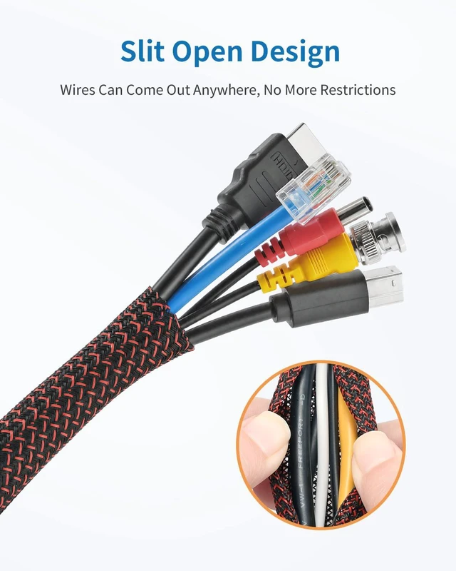 Alt view image 3 of 7 - 30ft - 1/2 inch Cord Protectors from Pets no Chew, BlackRed Split Cable Management Sleeves, Wire Loom Tubing for TV USB Cord Protector, Cord Covers for Pets Bite-Resistant