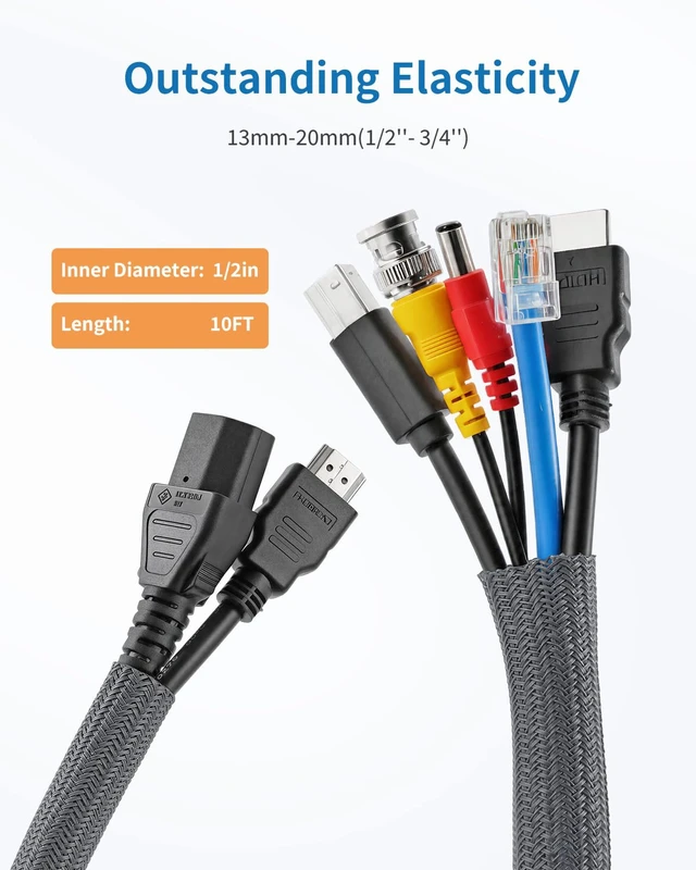 Alt view image 2 of 7 - 10ft - 1/2 inch Cord Protectors from Pets no Chew, Grey Split Cable Management Sleeves, Wire Loom Tubing for TV USB Cord Protector, Cord Covers for Pets Bite-Resistant