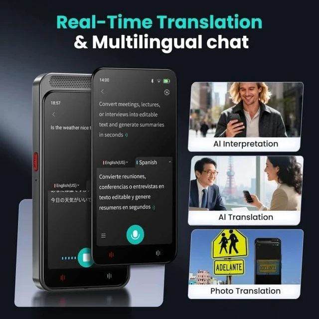 Alt view image 4 of 7 - AI Voice Recorder, 80GB Digital Recorder with Unlimited Transcription, Summarize, Translation, Voice-to-Text Recorder Transcriber Supporting 13 Languages, Voice Recorder with Playback for Lectures