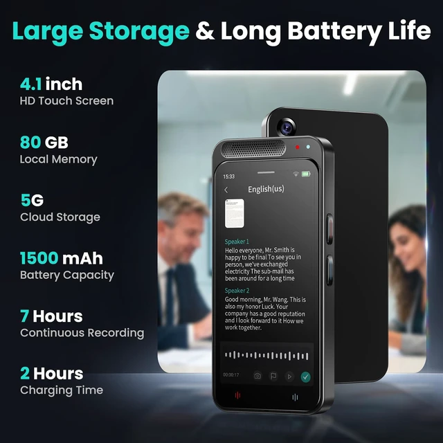 Alt view image 6 of 7 - AI Voice Recorder, 80GB Digital Recorder with Unlimited Transcription, Summarize, Translation, Voice-to-Text Recorder Transcriber Supporting 13 Languages, Voice Recorder with Playback for Lectures