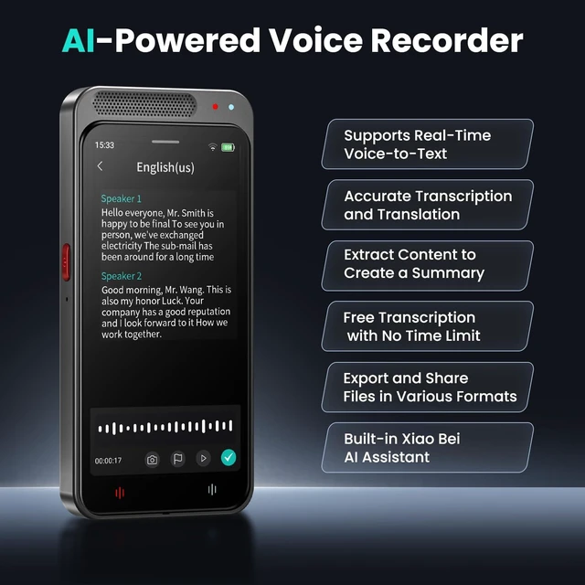 Alt view image 2 of 7 - AI Voice Recorder, 80GB Digital Recorder with Unlimited Transcription, Summarize, Translation, Voice-to-Text Recorder Transcriber Supporting 13 Languages, Voice Recorder with Playback for Lectures