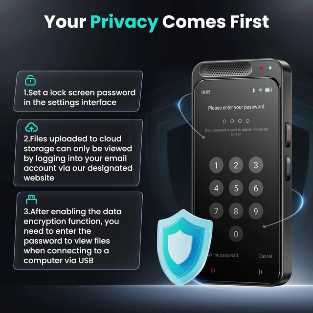 Alt view image 7 of 7 - AI Voice Recorder, 80GB Digital Recorder with Unlimited Transcription, Summarize, Translation, Voice-to-Text Recorder Transcriber Supporting 13 Languages, Voice Recorder with Playback for Lectures