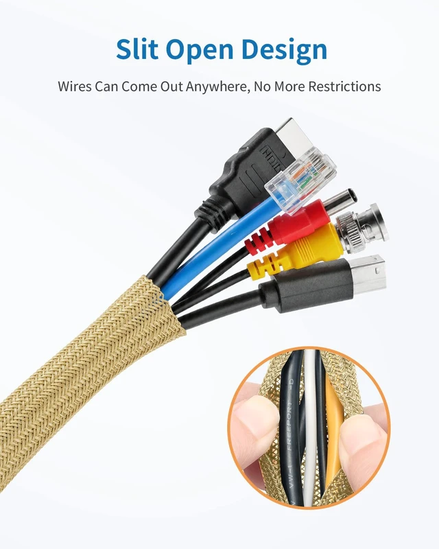 Alt view image 3 of 7 - 10ft - 1/2 inch Cord Protectors from Pets no Chew, Gold Split Cable Management Sleeves, Wire Loom Tubing for TV USB Cord Protector, Cord Covers for Pets Bite-Resistant