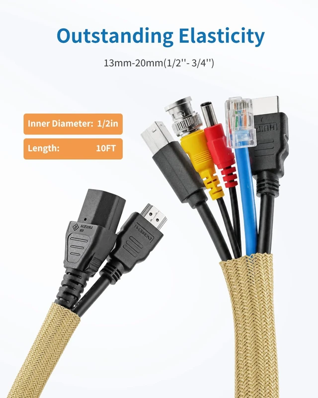 Alt view image 2 of 7 - 10ft - 1/2 inch Cord Protectors from Pets no Chew, Gold Split Cable Management Sleeves, Wire Loom Tubing for TV USB Cord Protector, Cord Covers for Pets Bite-Resistant