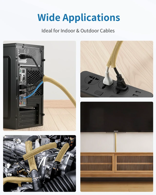 Alt view image 6 of 7 - 10ft - 1/2 inch Cord Protectors from Pets no Chew, Gold Split Cable Management Sleeves, Wire Loom Tubing for TV USB Cord Protector, Cord Covers for Pets Bite-Resistant